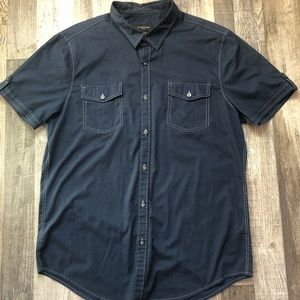 Attention navy blue button up shirt